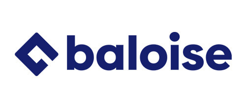 Baloise-Logo mit einer blauen geometrischen Form und dem Wort „baloise“ in einer modernen, fetten Schrift.