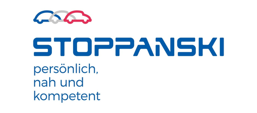 Logo von Stoppanski mit stilisierten Auto-Symbolen und dem Schriftzug „persönlich, nah und kompetent“, der die persönliche, ansprechbare Kompetenz betont.