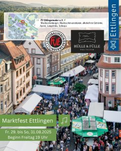 Flyer Marktfest mit Bild mit Blick von oben auf das Marktfest und einer Karte mit einem Lageplan und unserem Standplatz